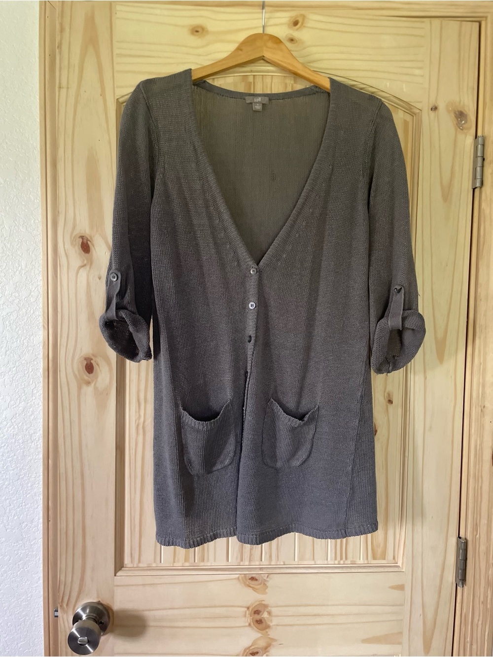 J. Jill Open-Knit Long Cardigan in Gray